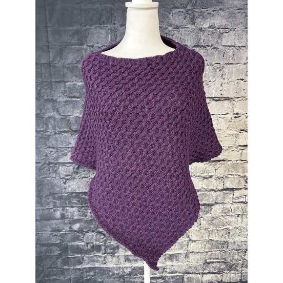 Blarney Woollen Mills Poncho Youth 7-8 Purple 100% Merino Wool Ireland Knit Wrap
